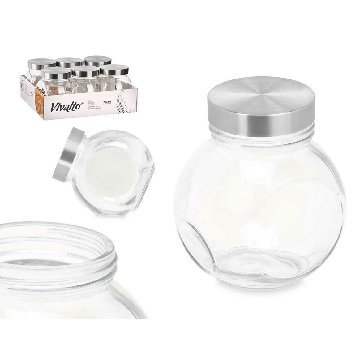 Tarro de galletas Vivalto CW-74-5/TH6 Transparente Vidrio 700 ml 11,5 x 12 x 8 cm (6 Unidades) - Imagen 4