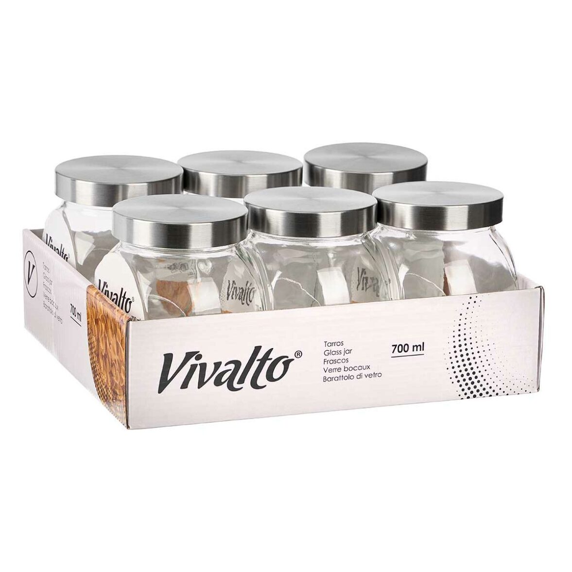 Tarro de galletas Vivalto CW-74-5/TH6 Transparente Vidrio 700 ml 11,5 x 12 x 8 cm (6 Unidades) - Imagen 3