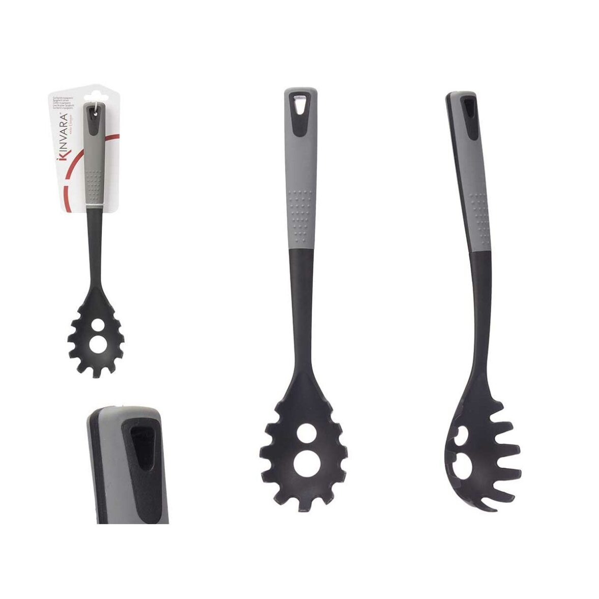 Cuchara para Servir Pasta Kinvara KT212043-9 PBT Negro Gris TPR PBT 7 x 34 x 4 cm (12 Unidades) - Imagen 3