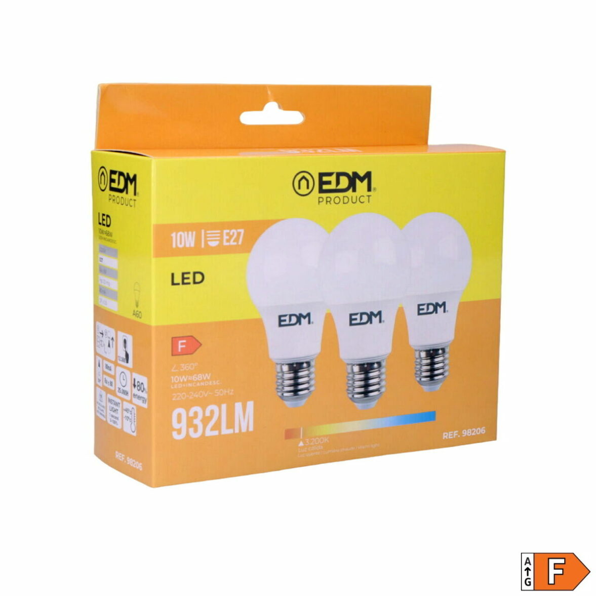 Pack de 3 bombillas LED EDM 98206 F 60 W 10 W 68 W E27 810 Lm 932 Lm Ø 6 x 10,8 cm (3200 K) - Imagen 3