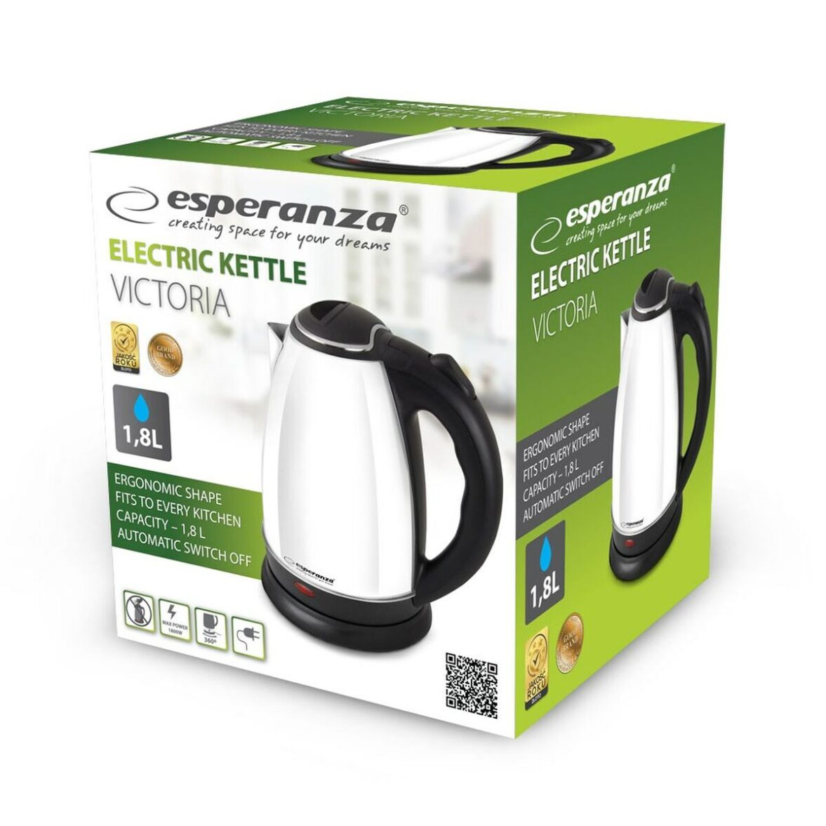 Hervidor Esperanza EKK113W Blanco Negro Acero Inoxidable Plástico 1800 W 1,8 L - Imagen 3