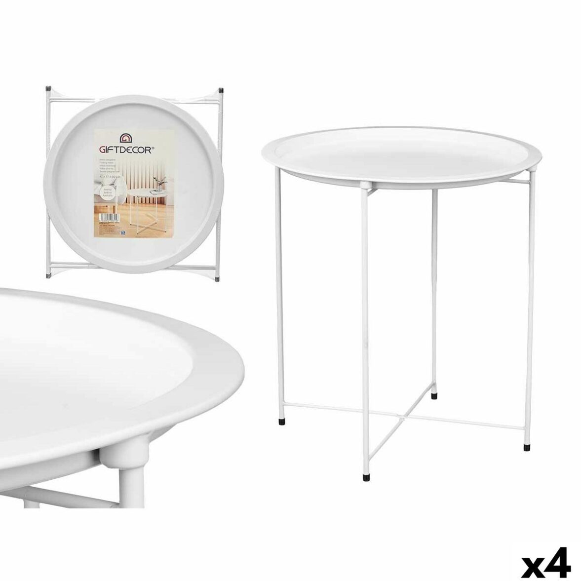 Mesa Auxiliar Plegable GiftDecor WR4405.1 Blanco 46,8 x 50,2 x 46,8 cm (4 Unidades)