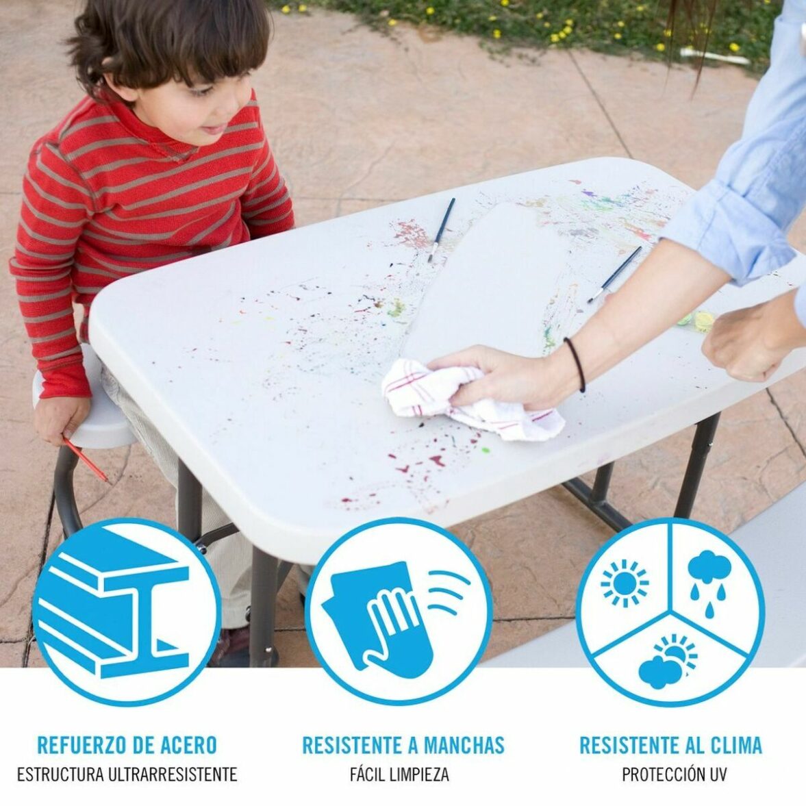 Mesa de picnic Lifetime Plegable Crema Acero 82,5 x 90 x 53,5 cm - Imagen 7