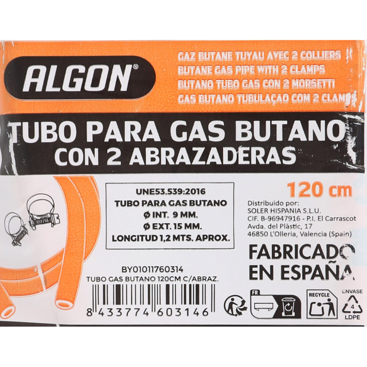 Tubo para Gas Butano Bricotech 8433774603146 (120 cm) 23 x 12 x 4 cm - Imagen 3