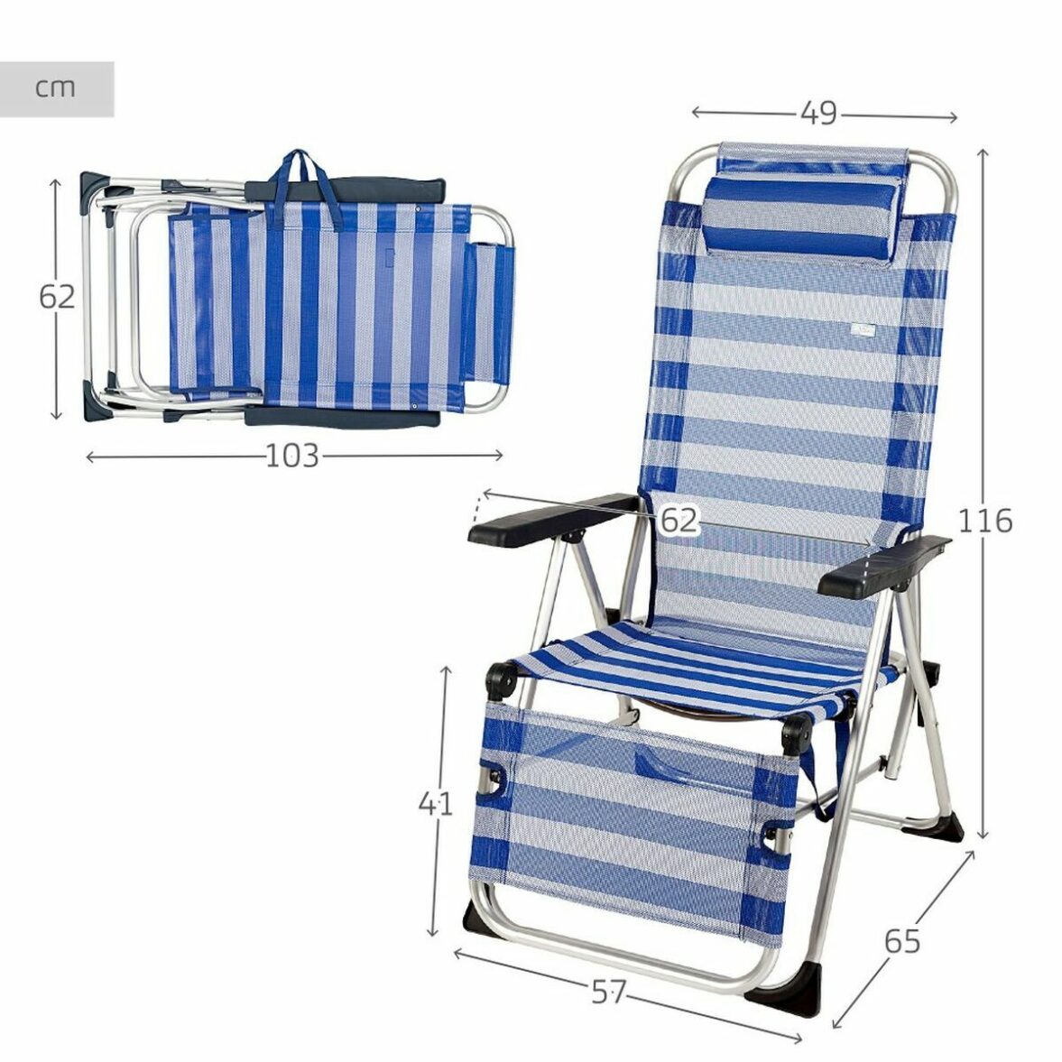 Tumbona reclinable Colorbaby textileno Aluminio Azul Blanco 149 x 49 x 78 cm - Imagen 7