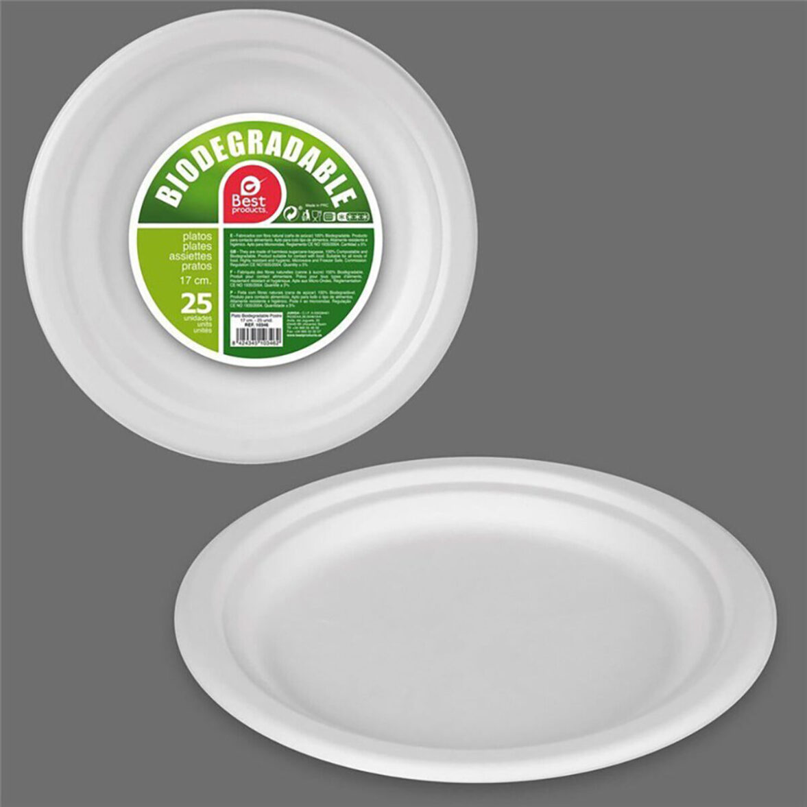 Set de Platos Best Products Green Caña de Azúcar Ø 17 cm Blanco Biodegradable Desechables 25 Unidades - Imagen 4