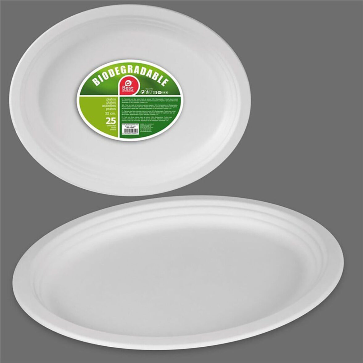 Set de Platos Best Products Green Caña de Azúcar ø 32 cm Biodegradable Desechables 25 Unidades - Imagen 4