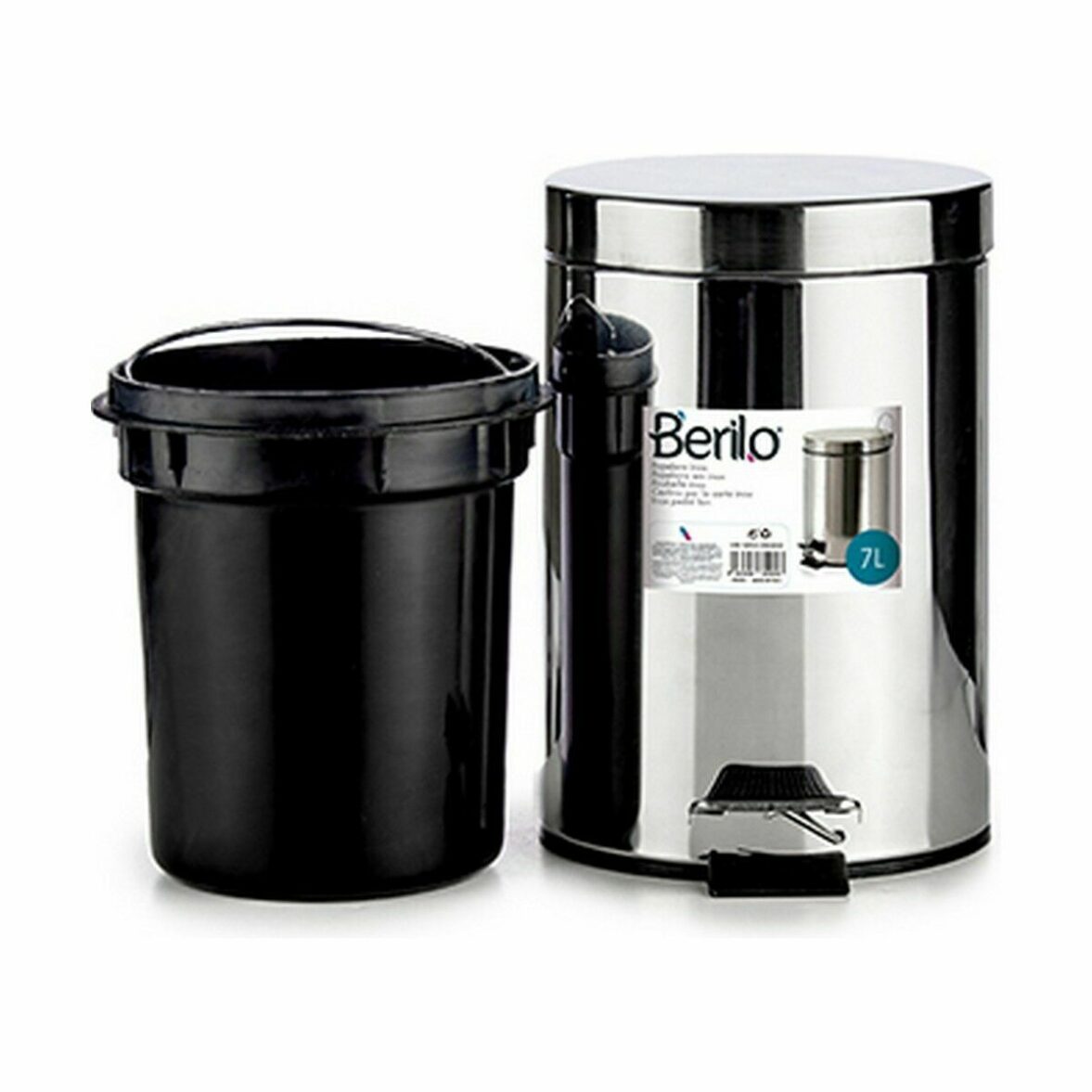 Papelera con Pedal Berilo B0010-7L Plateado Acero Inoxidable Plástico 7 L (4 Unidades) - Imagen 3