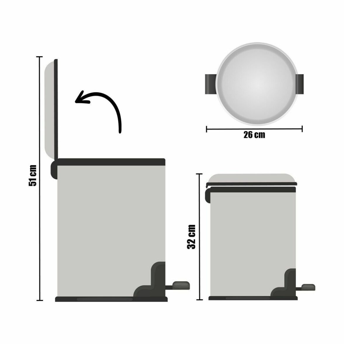 Papelera con Pedal Berilo B0010-7L Plateado Acero Inoxidable Plástico 7 L (4 Unidades) - Imagen 5
