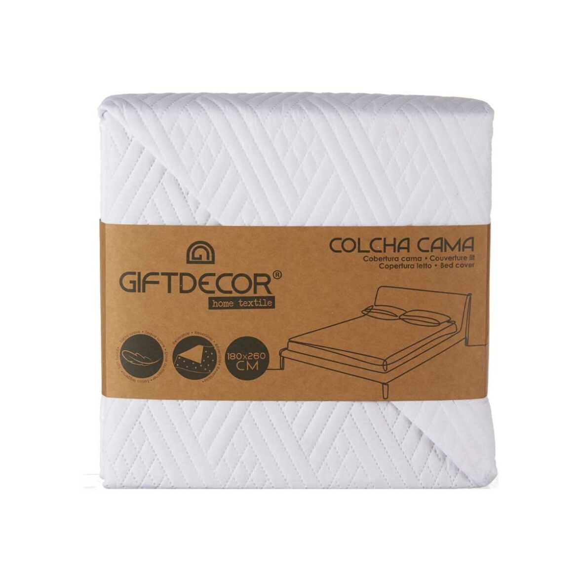 Colcha Reversible 180 x 260 cm Blanco (6 Unidades) - Imagen 5