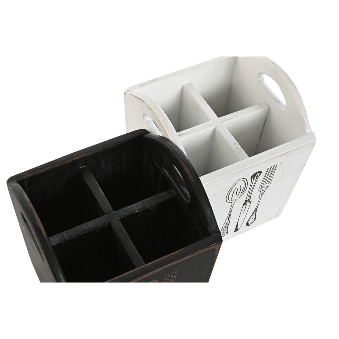 Cesto para cubiertos Home ESPRIT Blanco Negro Madera de abeto 15 x 15 x 18 cm - Imagen 4