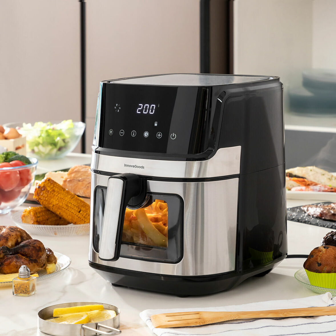 Freidora de Aire InnovaGoods Window Negro 1700 W 6,5 L Acero Inoxidable (Reacondicionado A) - Imagen 4