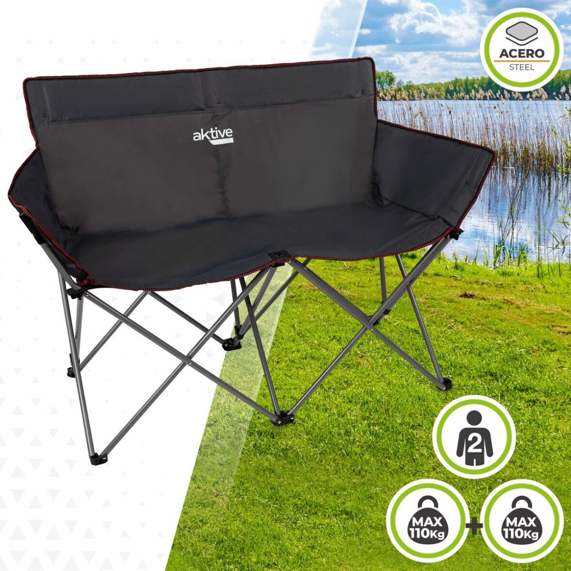 Silla Plegable Aktive 52882 Negro Acero 2 plazas (Reacondicionado B) - Imagen 3