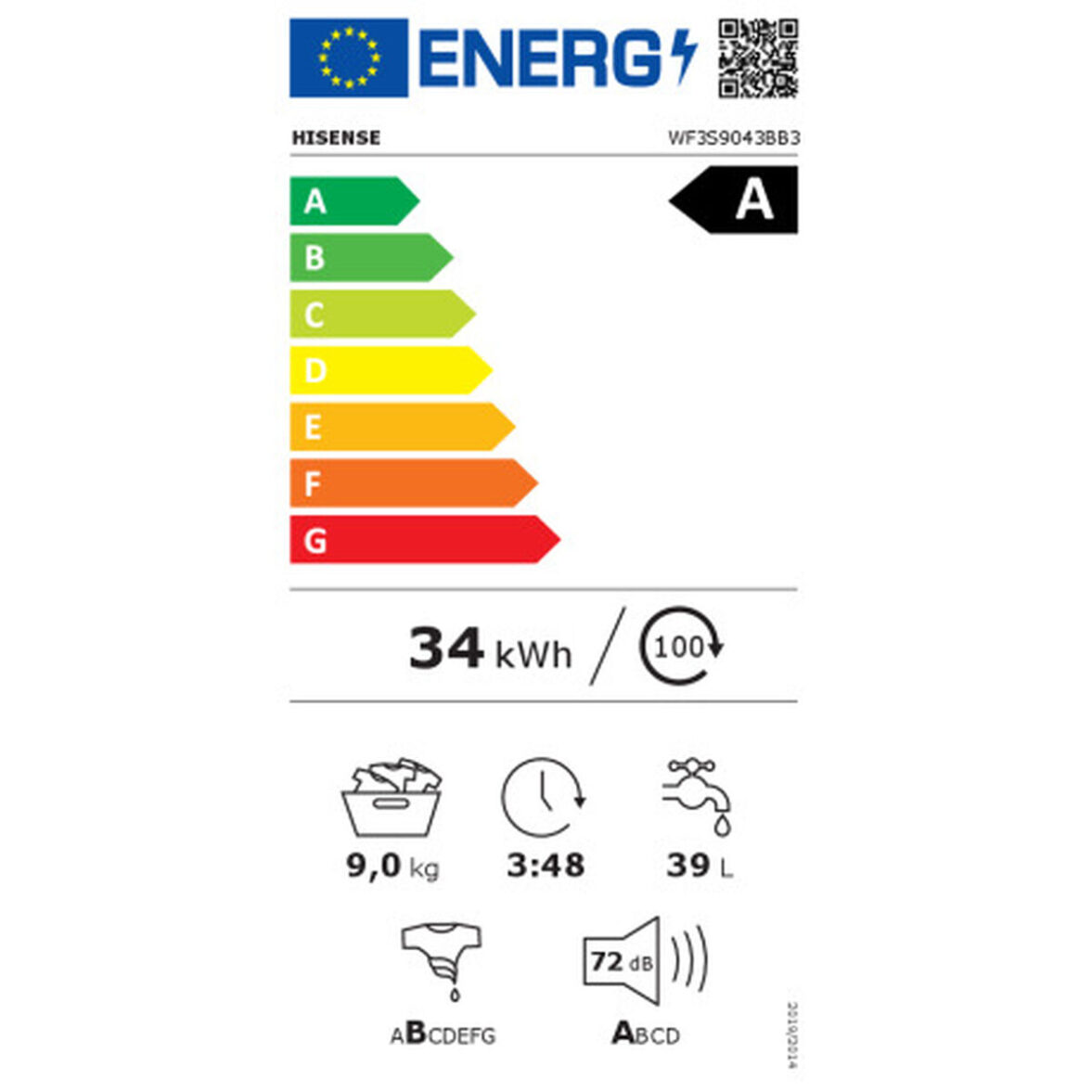Lavadora Hisense WF3S9043BB3 1400 rpm 9 kg - Imagen 3
