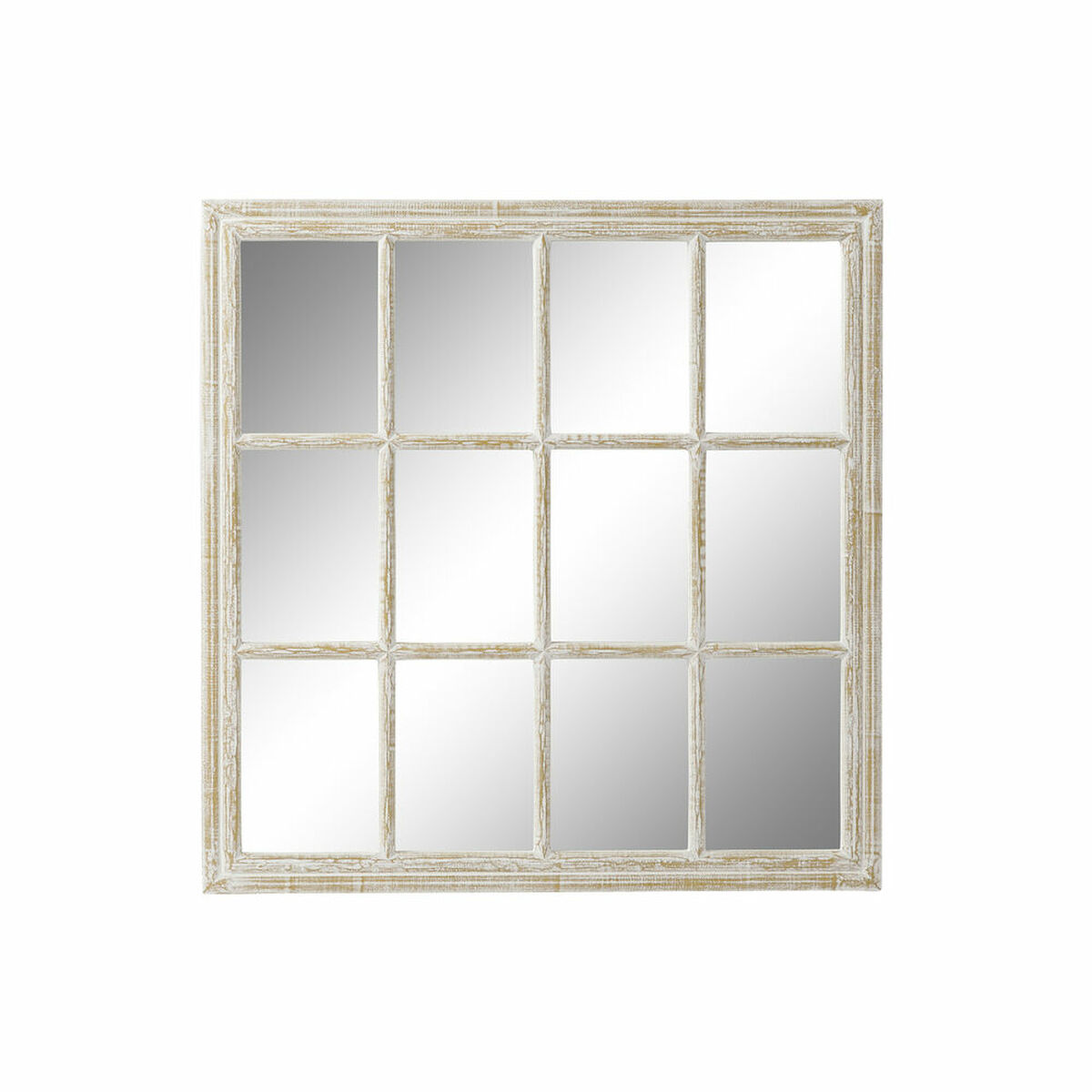 Espejo de pared DKD Home Decor Blanco Cristal Madera MDF Cottage Decapé 87,5 x 3 x 87,5 cm