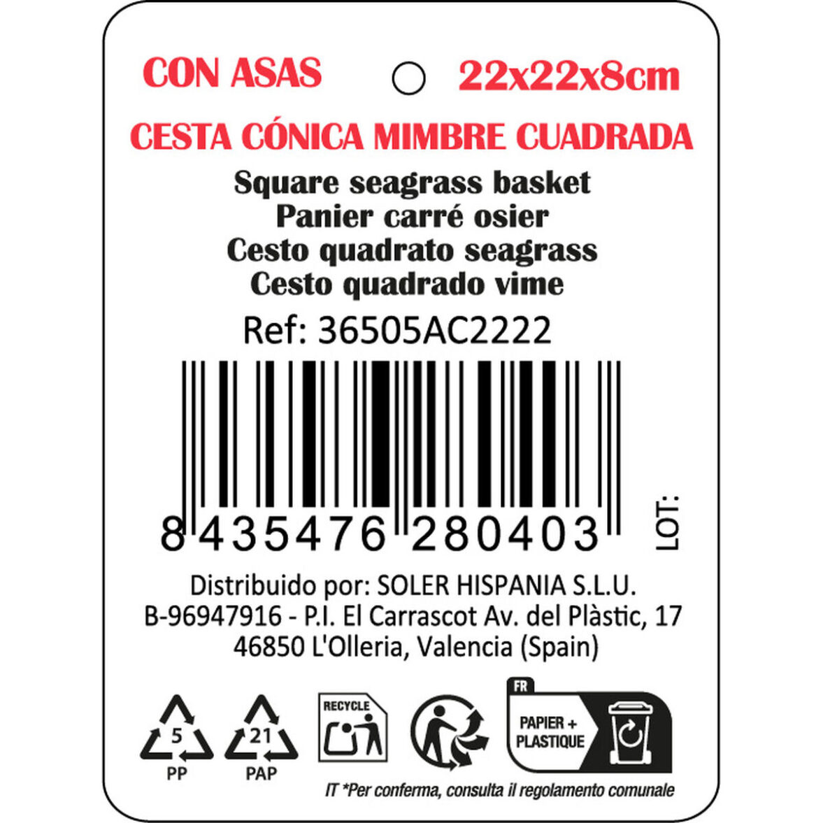 Cesta Multiusos Privilege Marrón Mimbre 22 x 22 x 8 cm (12 Unidades) - Imagen 4