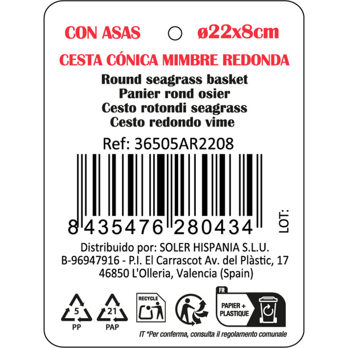 Cesta Multiusos Privilege   Marrón Mimbre ø 22 x 8 cm (12 Unidades) - Imagen 3