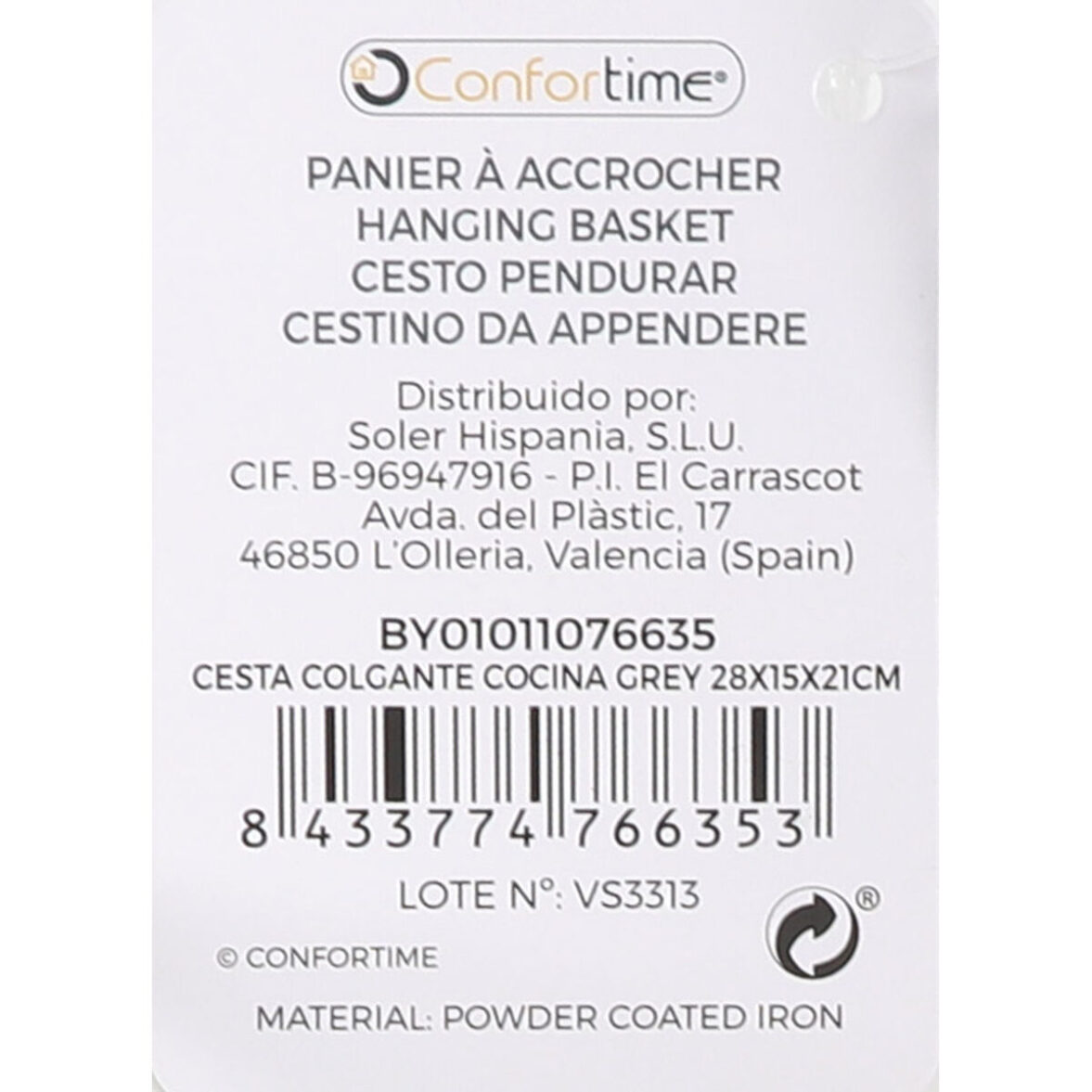 Cesta Multiusos Confortime Gris Metal 28 x 15 x 21 cm (12 Unidades) - Imagen 5