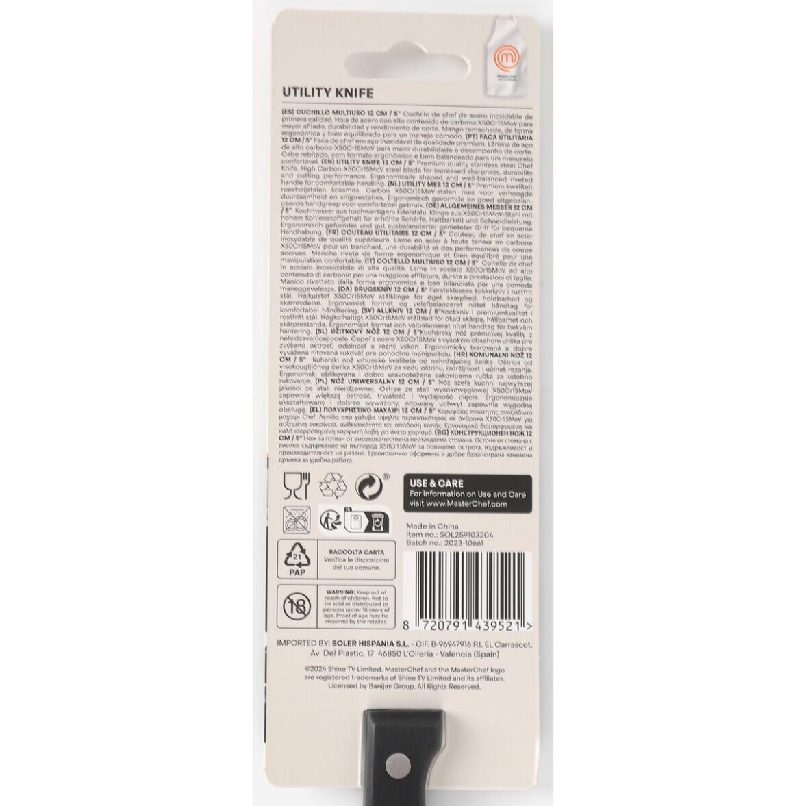 Cuchillo de Cocina MasterChef Negro Plateado 12 cm Multiusos (24 Unidades) - Imagen 3