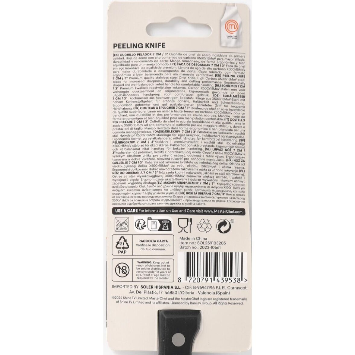 Cuchillo Pelador MasterChef Negro Plateado Acero Inoxidable 7 cm (24 Unidades) - Imagen 4