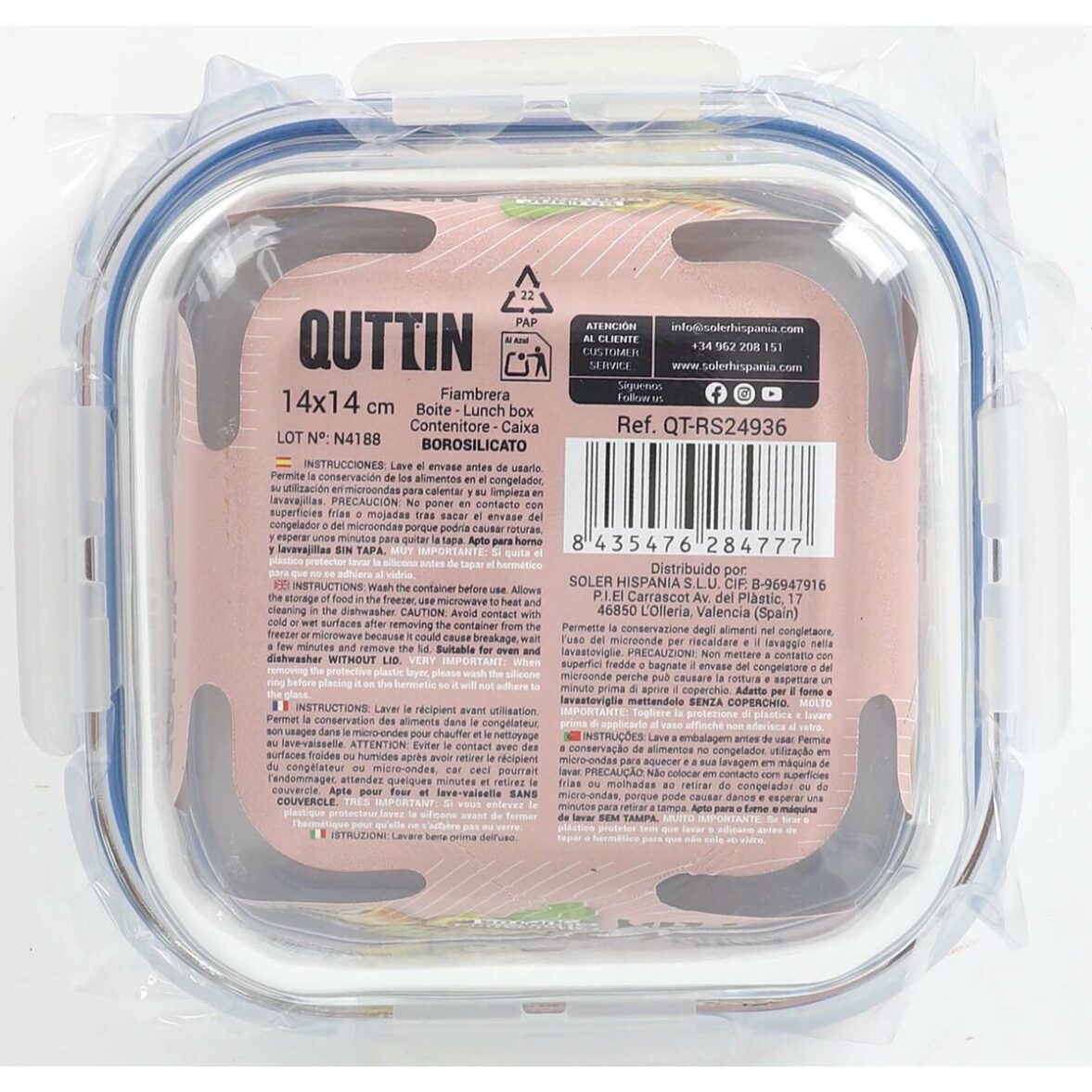 Fiambrera Hermética Quttin Boho Transparente 550 ml (12 Unidades) - Imagen 3