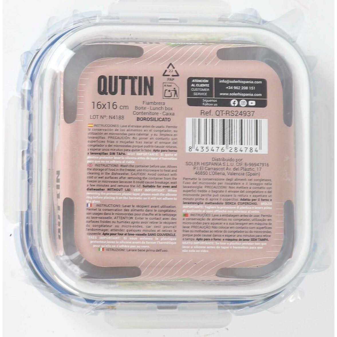 Fiambrera Hermética Quttin Boho Transparente 750 ml (6 Unidades) - Imagen 4