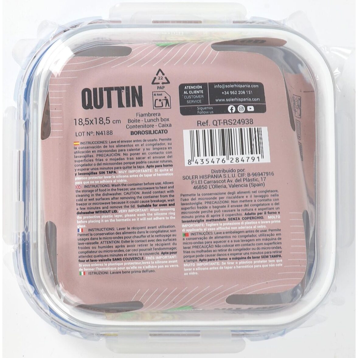 Fiambrera Hermética Quttin Boho Transparente 1,1 L (6 Unidades) - Imagen 4