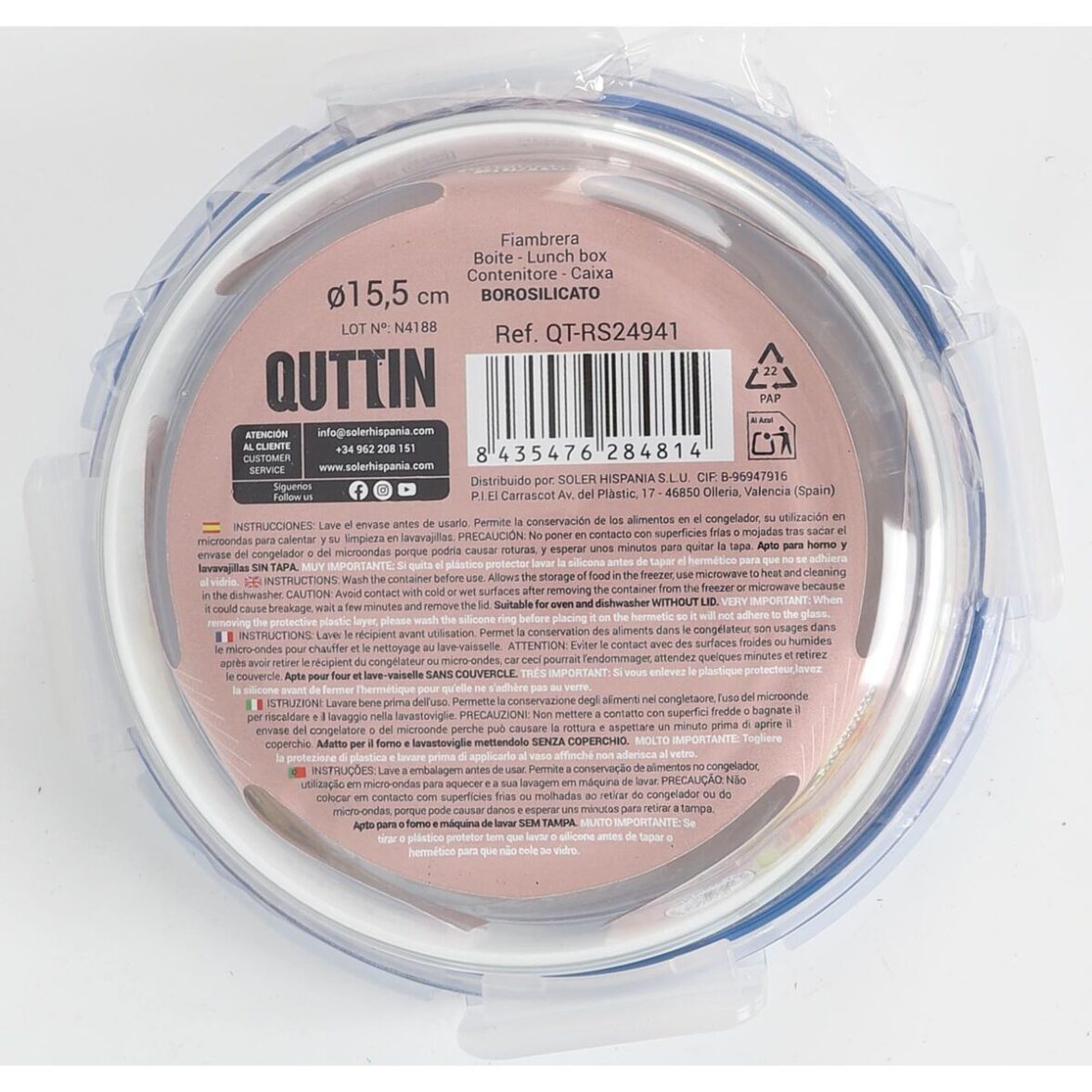 Fiambrera Hermética Quttin Boho Transparente 650 ml (6 Unidades) - Imagen 4