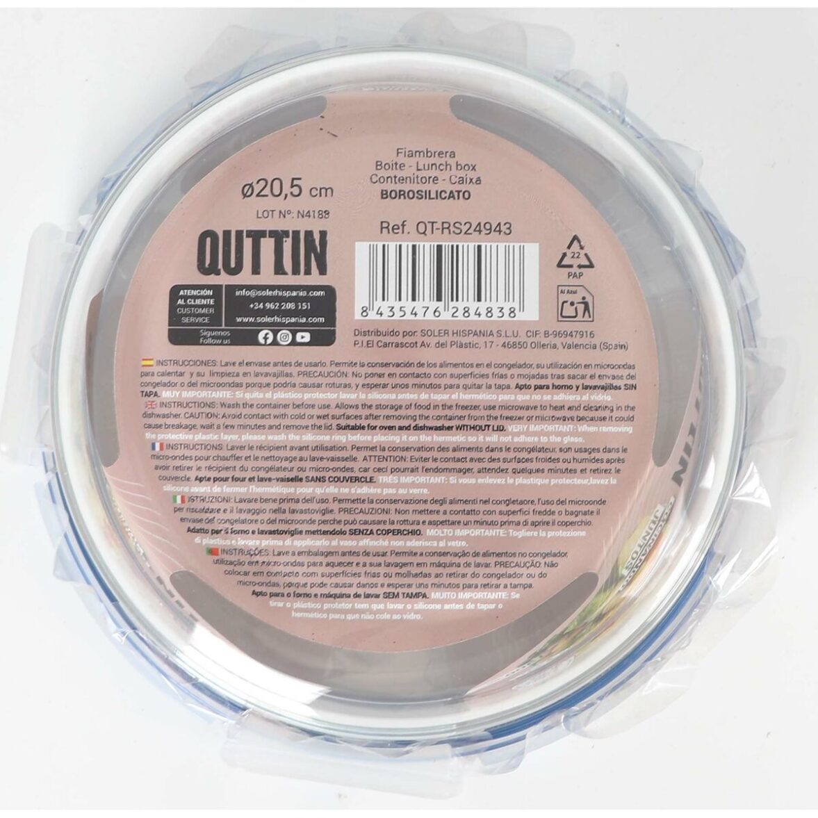 Fiambrera Hermética Quttin Boho Transparente 1,3 L (6 Unidades) - Imagen 4