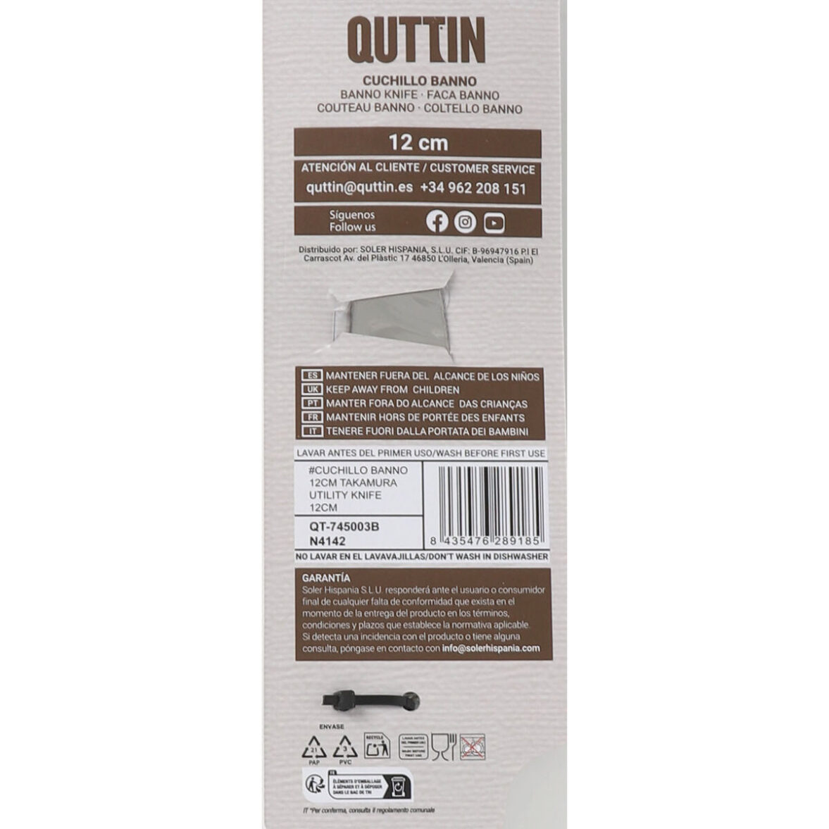 Cuchillo de Cocina Quttin Banno Takamura Marrón Plateado 12 cm (12 Unidades) - Imagen 4