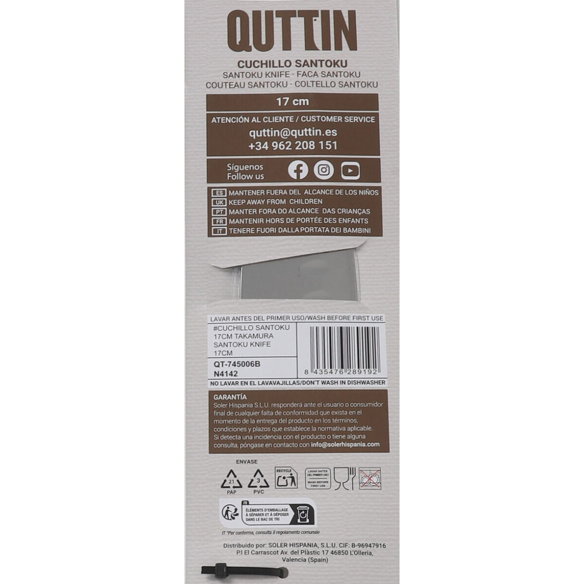 Cuchillo de Cocina Quttin SANTOKU Takamura Marrón Plateado 17 cm (12 Unidades) - Imagen 4