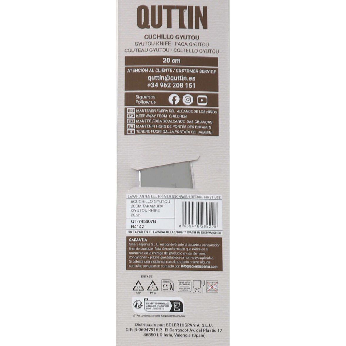 Cuchillo de Cocina Quttin GYUTOU Takamura Marrón Plateado 20 cm (12 Unidades) - Imagen 3