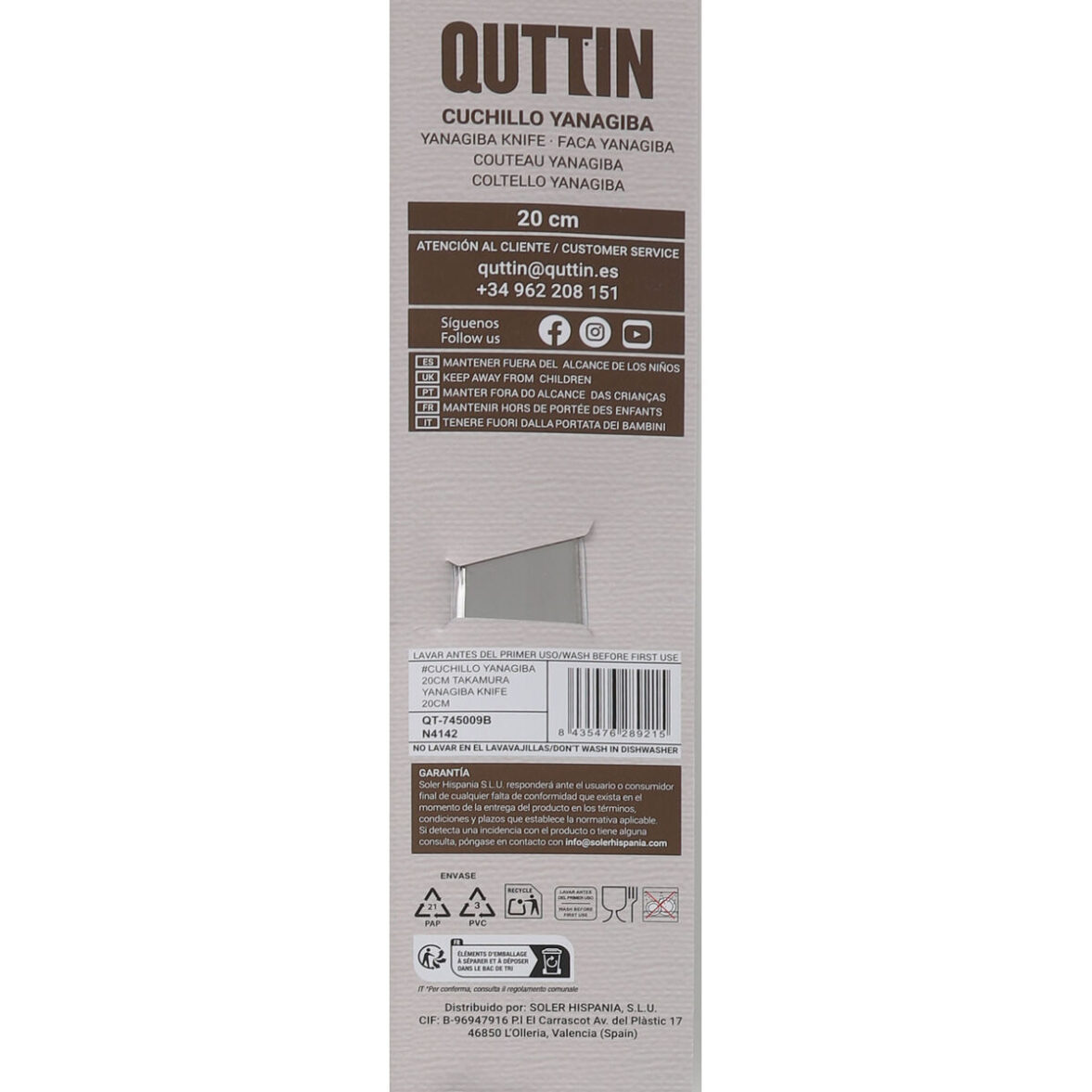 Cuchillo de Cocina Quttin YANAGIBA Takamura Marrón Plateado 20 cm (12 Unidades) - Imagen 3