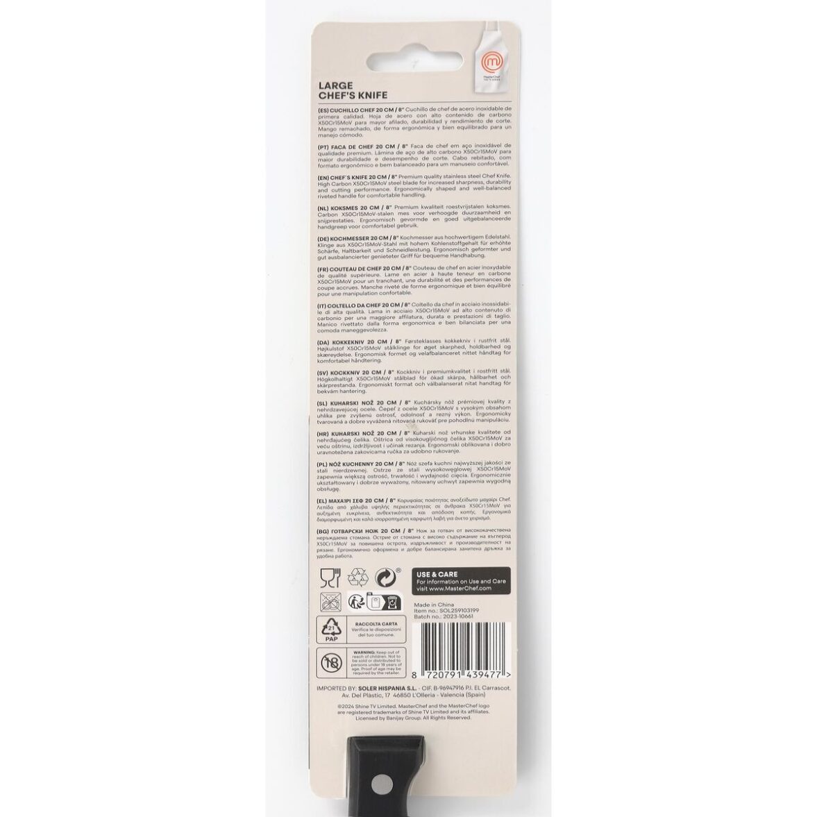 Cuchillo de Cocina MasterChef Chef Negro Plateado 20 cm (18 Unidades) - Imagen 5