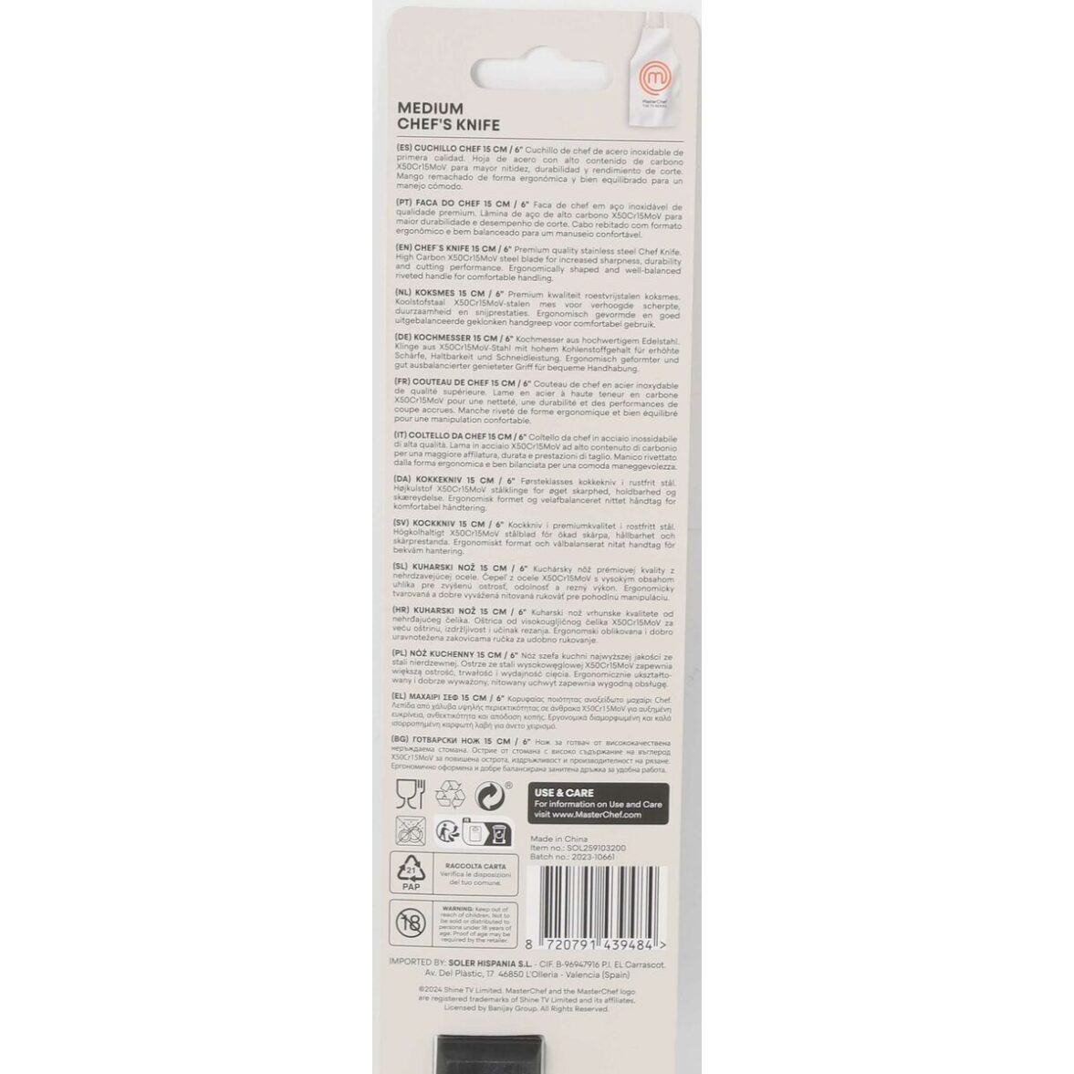 Cuchillo de Cocina MasterChef Chef Negro Plateado 15 cm (18 Unidades) - Imagen 3