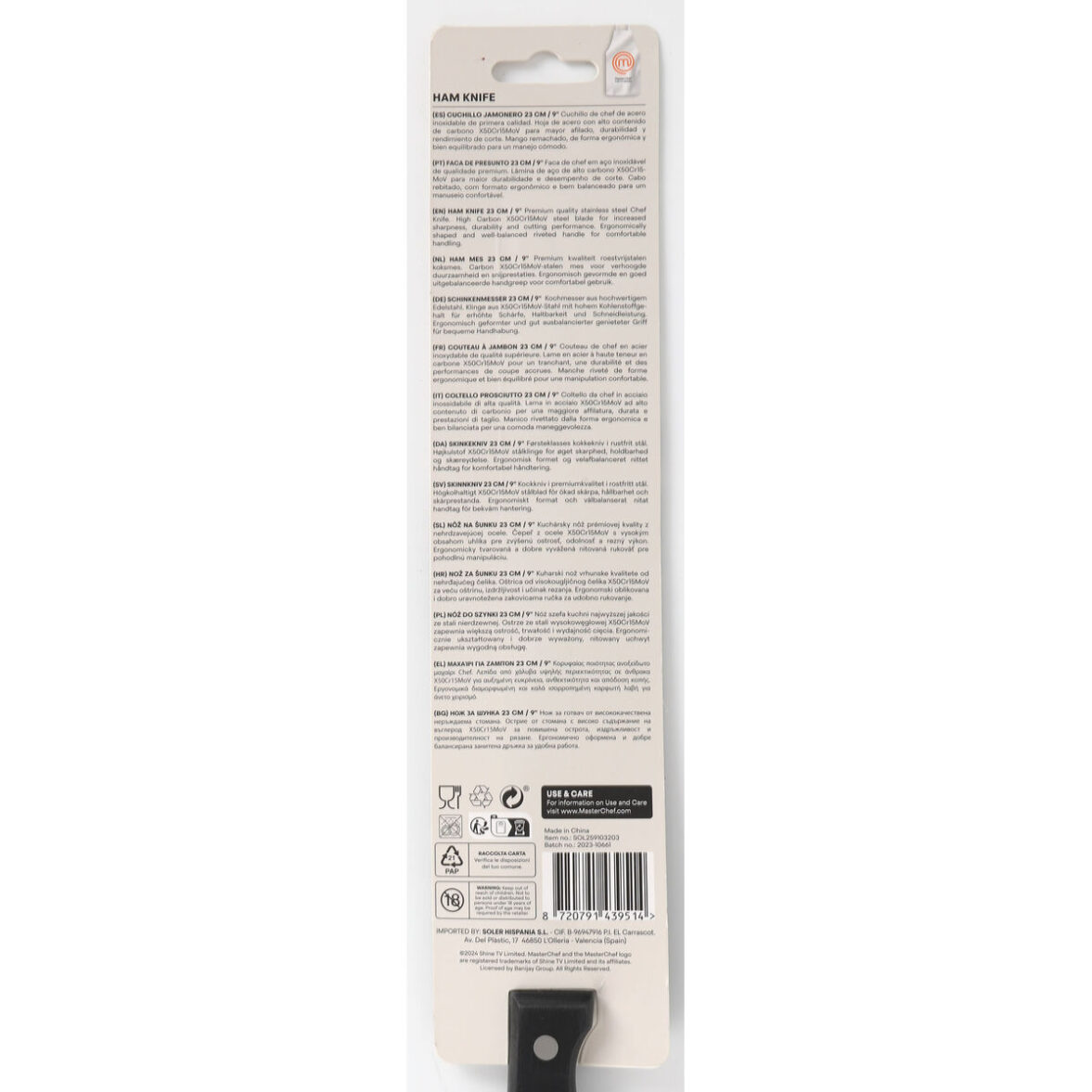 Cuchillo Jamonero MasterChef 23 cm Negro Plateado (18 Unidades) - Imagen 3