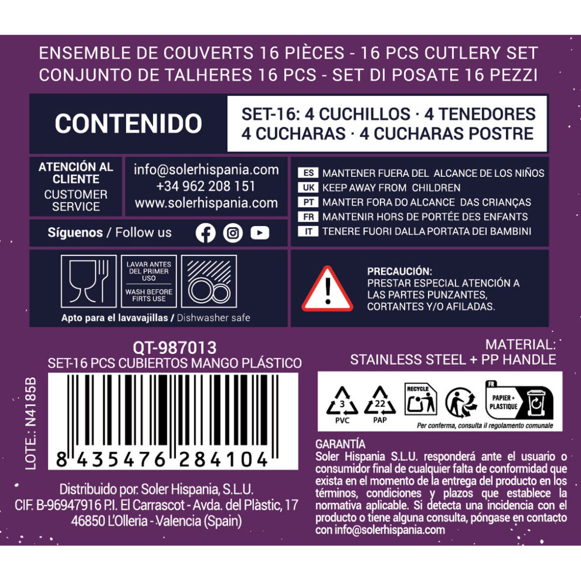 Cubertería Quttin DOIO Plástico 16 Piezas 17 Piezas (6 Unidades) - Imagen 5