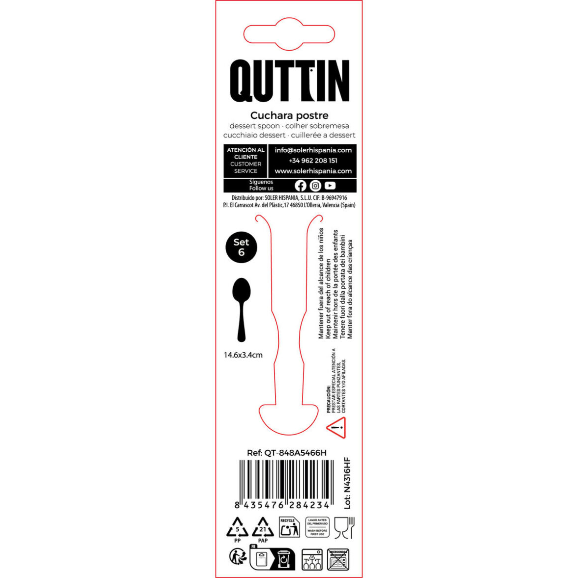 Cuchara de Postre Quttin Antartica 1,5 mm 6 Piezas (12 Unidades) - Imagen 4