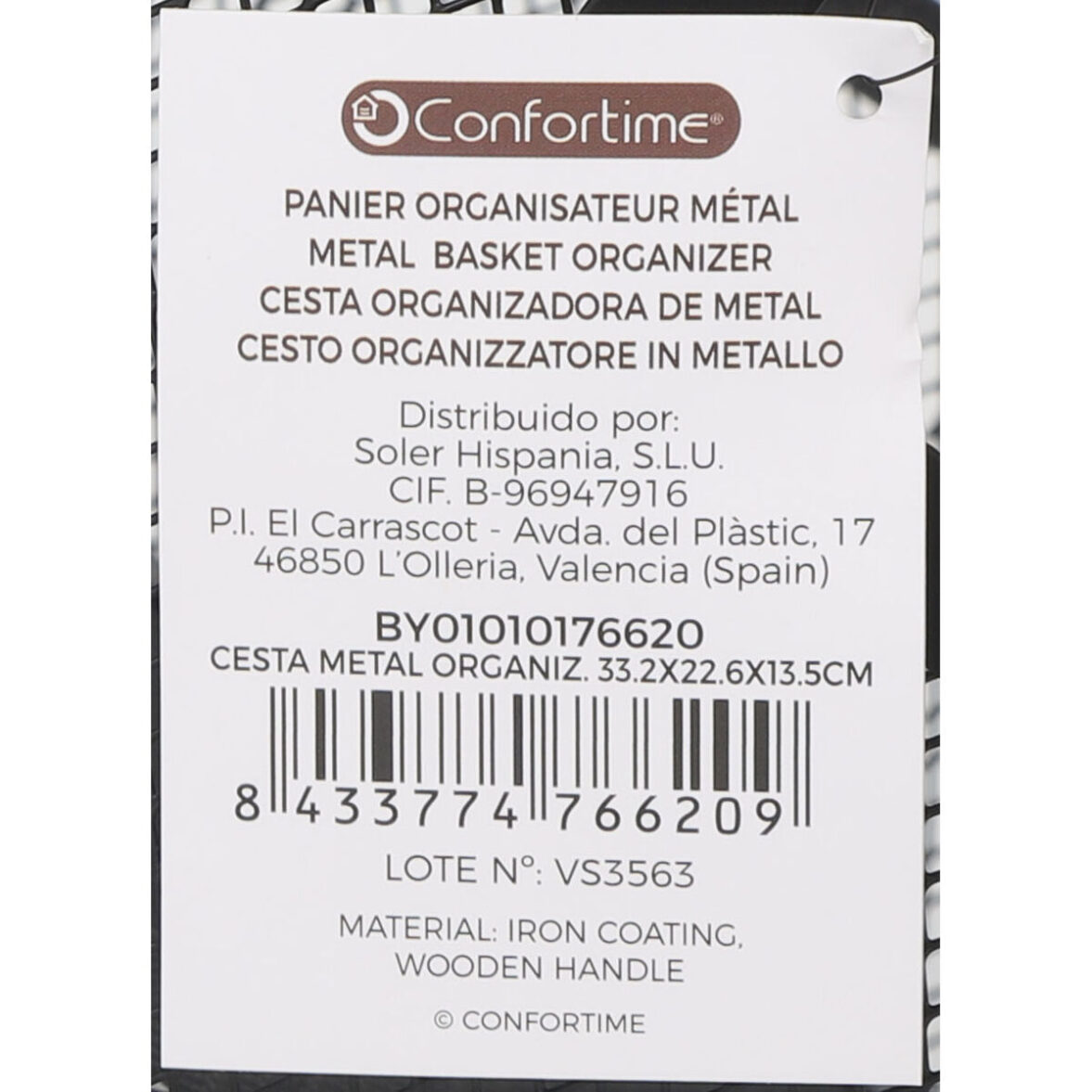 Cesta Multiusos Confortime Metal 33,2 x 22,6 x 13,5 cm (10 Unidades) - Imagen 6