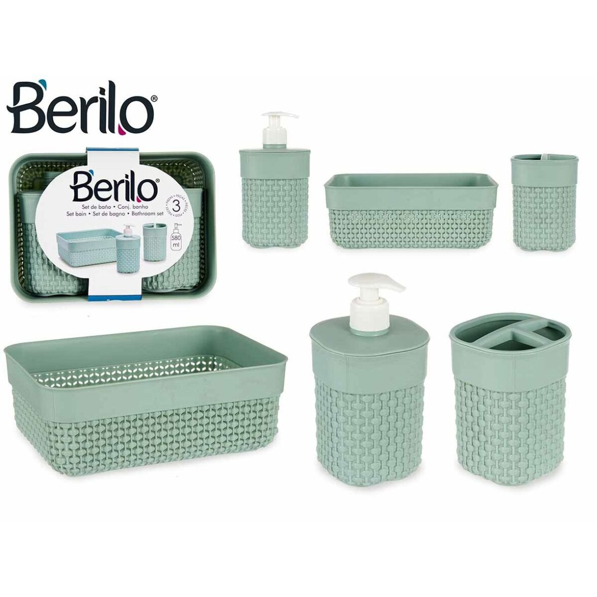 Set de Baño Berilo PP-107-3 Verde Plástico (12 Unidades) - Imagen 4