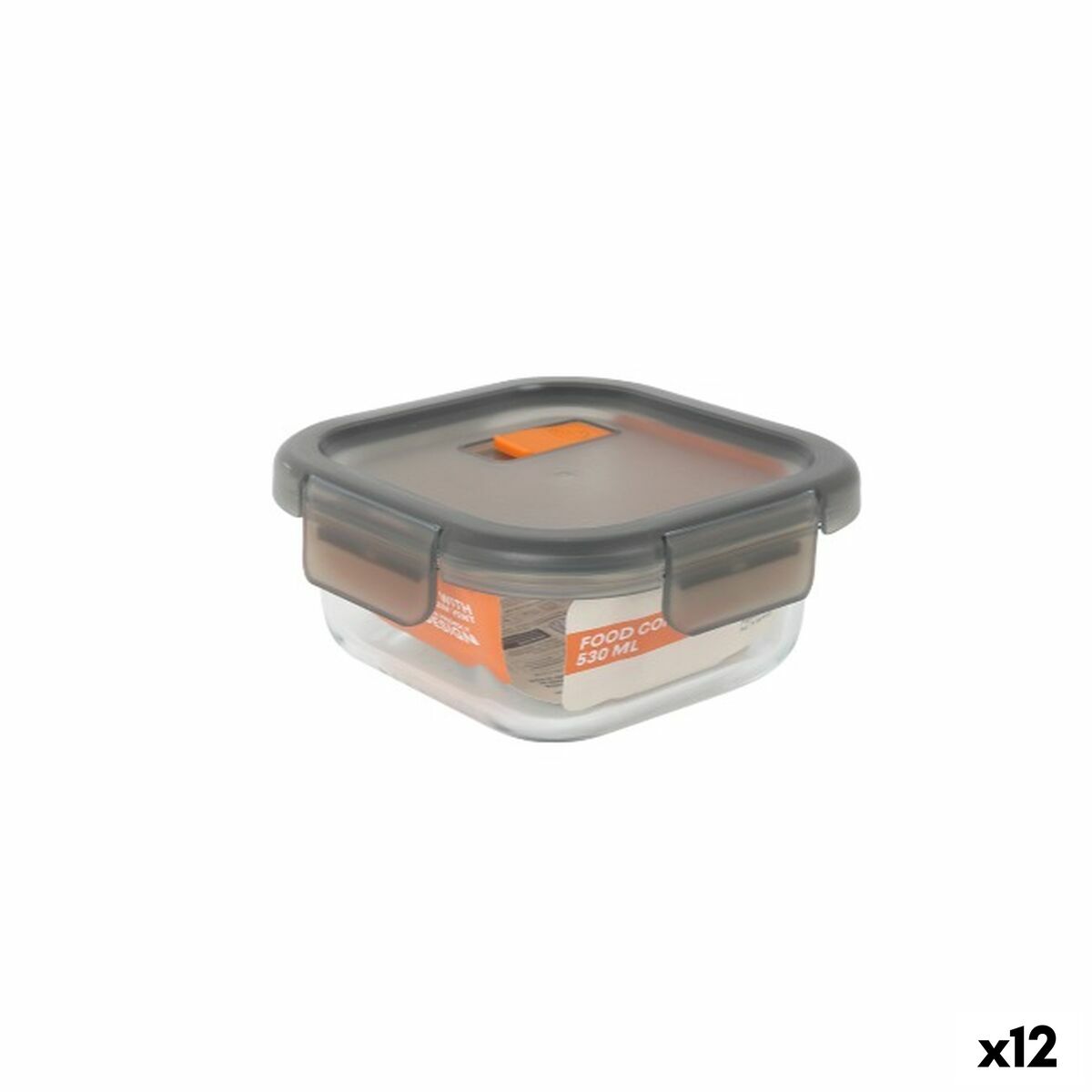 Fiambrera Hermética MasterChef Gris Transparente Cuadrado 530 ml (12 Unidades)
