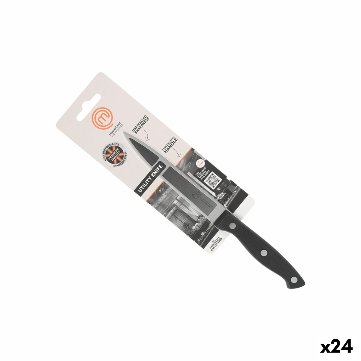 Cuchillo de Cocina MasterChef Negro Plateado 12 cm Multiusos (24 Unidades)