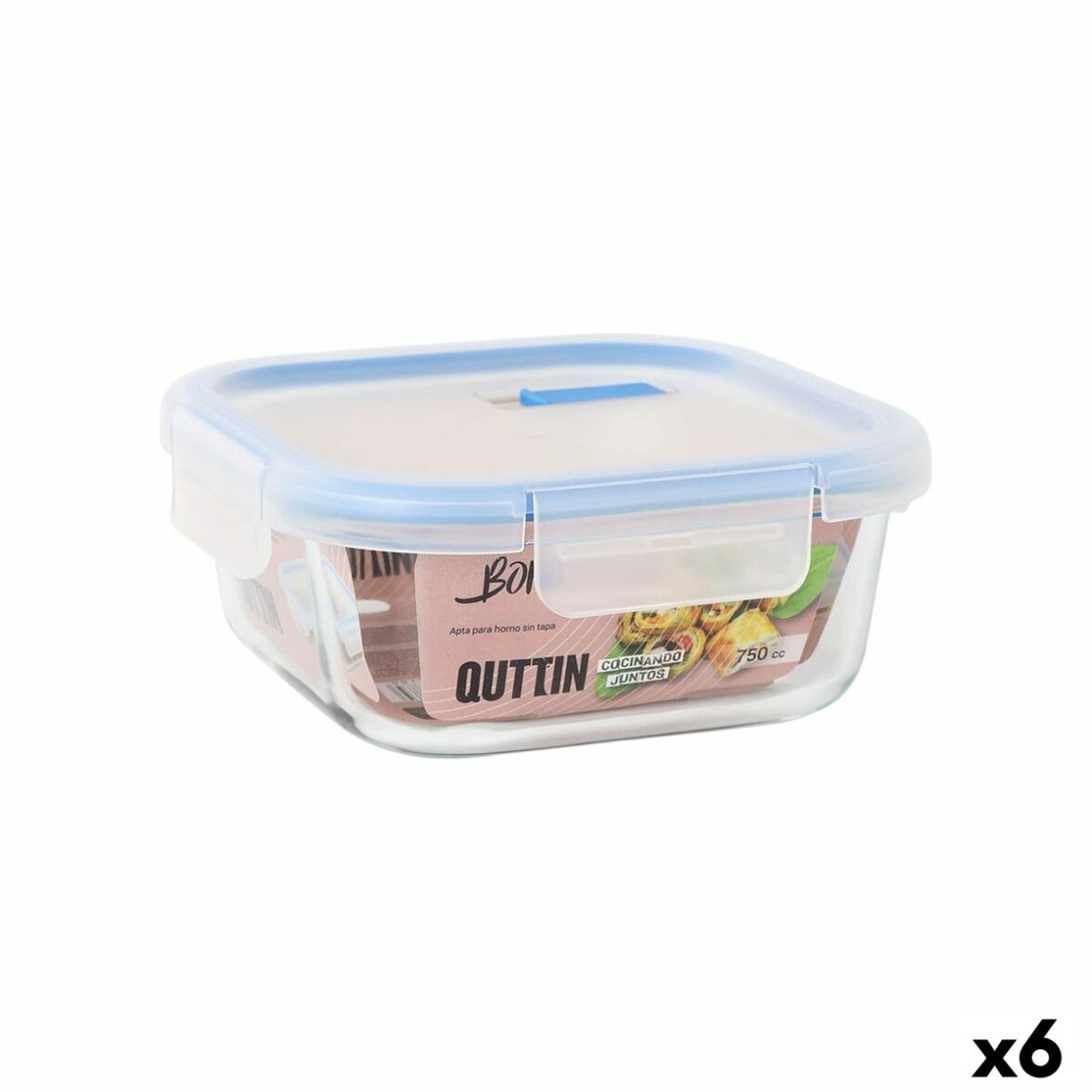Fiambrera Hermética Quttin Boho Transparente 750 ml (6 Unidades)