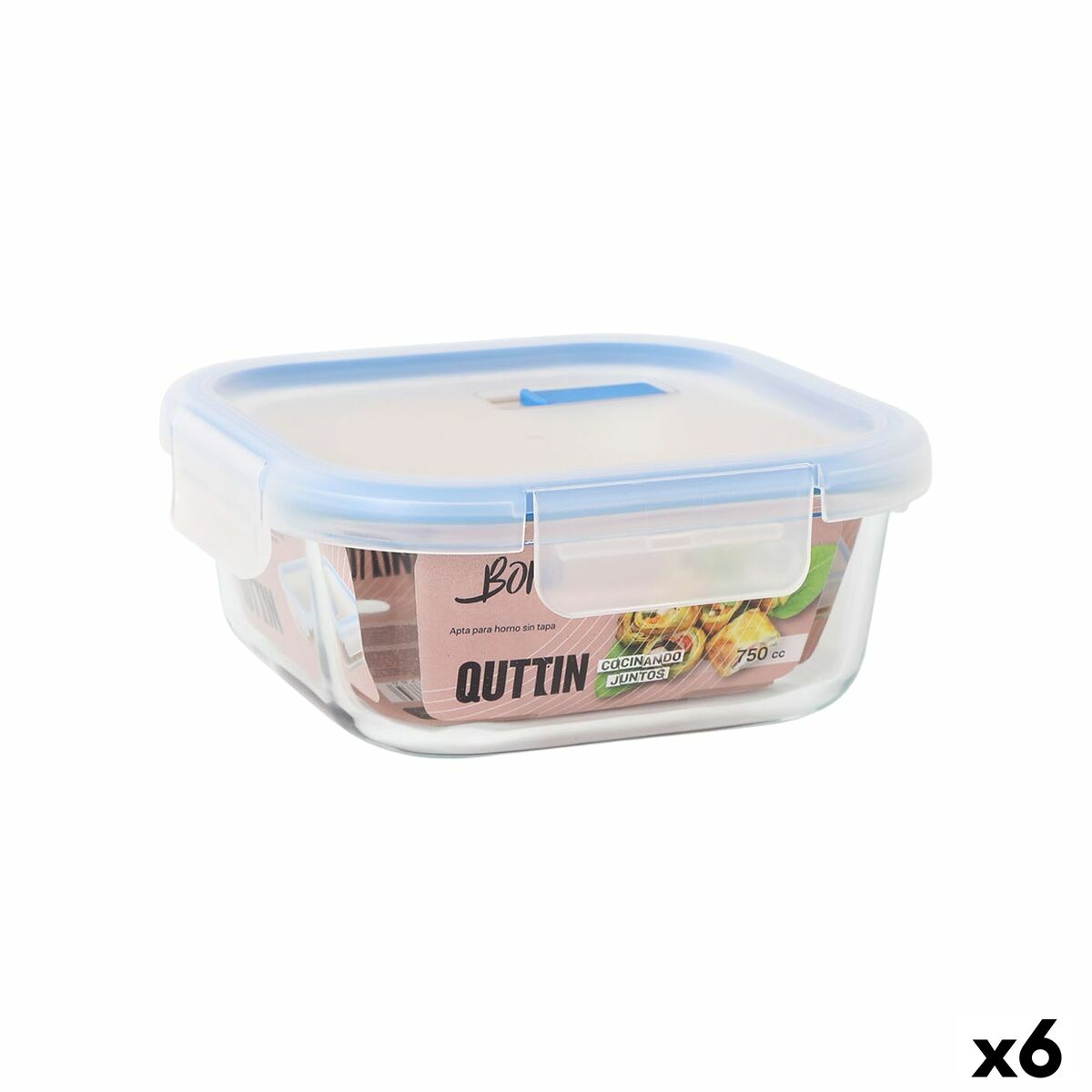 Fiambrera Hermética Quttin Boho Transparente 750 ml (6 Unidades)