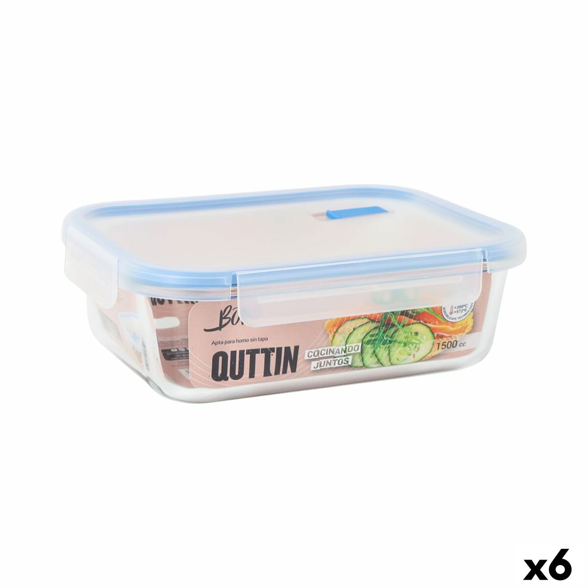 Fiambrera Hermética Quttin Boho Transparente Rectangular 1,5 L (6 Unidades)