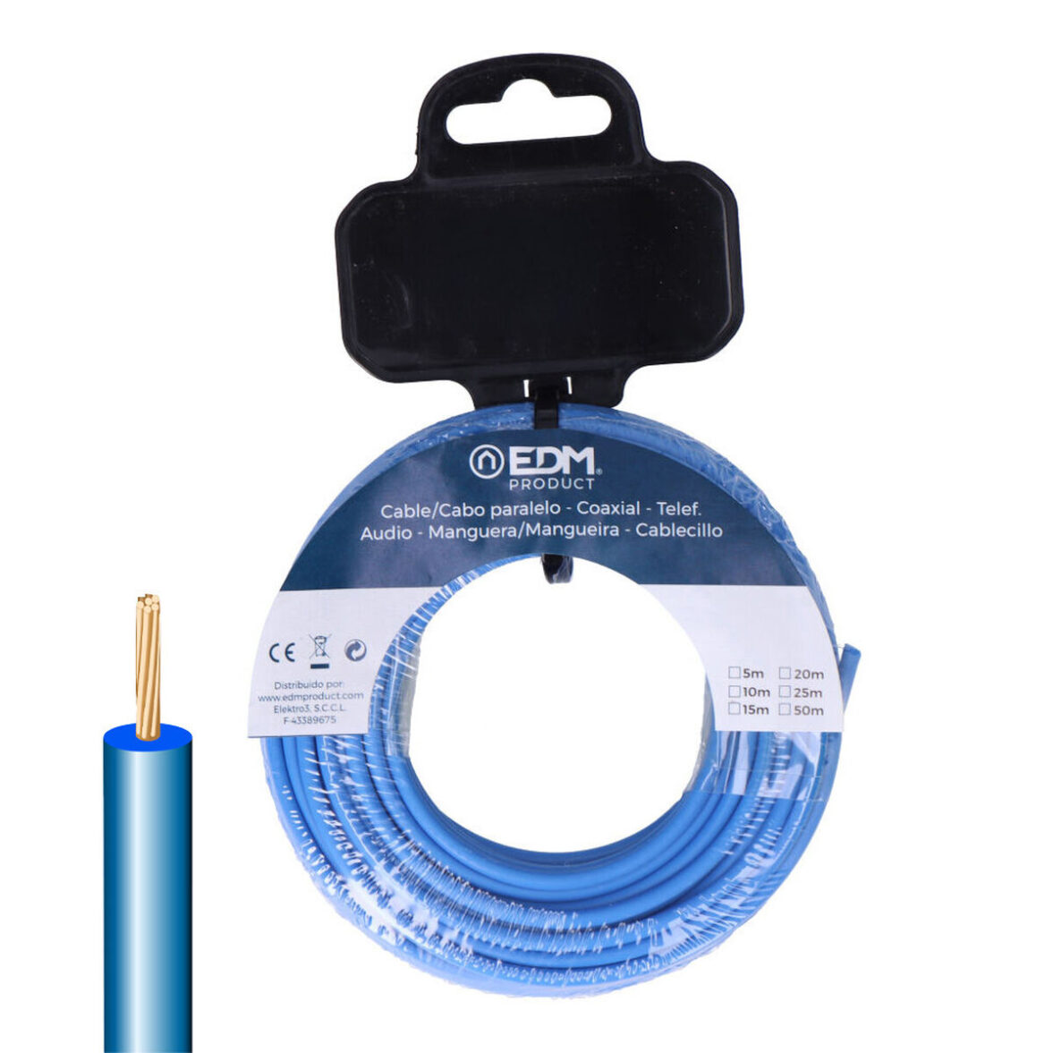 Cable Eléctrico Unifilar EDM 28582 Azul 20 m h07z1-k