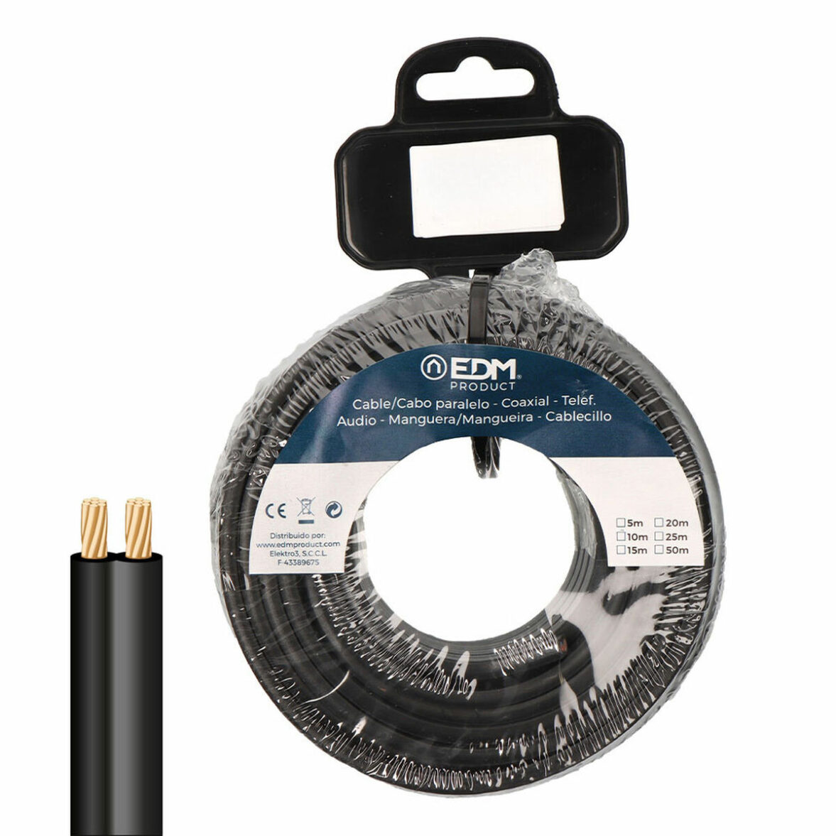 Cable paralelo plano EDM 28713 Negro 15 m 2 x 0,75 mm