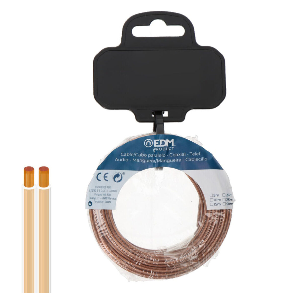 Cable paralelo plano EDM 28719 Transparente 15 m 2 x 0,75 mm