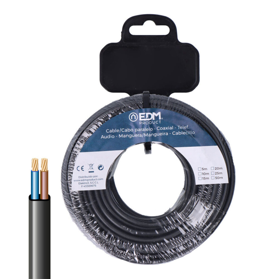 Cable Eléctrico Manguera EDM 28728 Negro 2 x 0,75 mm 5 m Plano