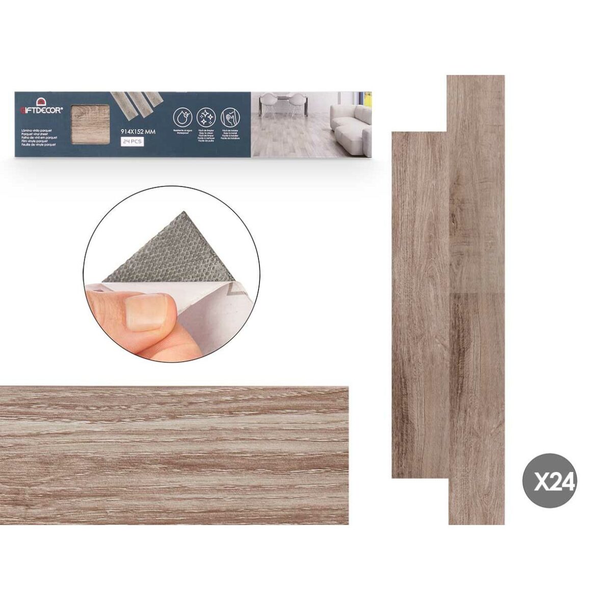 Vinilo GiftDecor Parquet Gris 24 Unidades